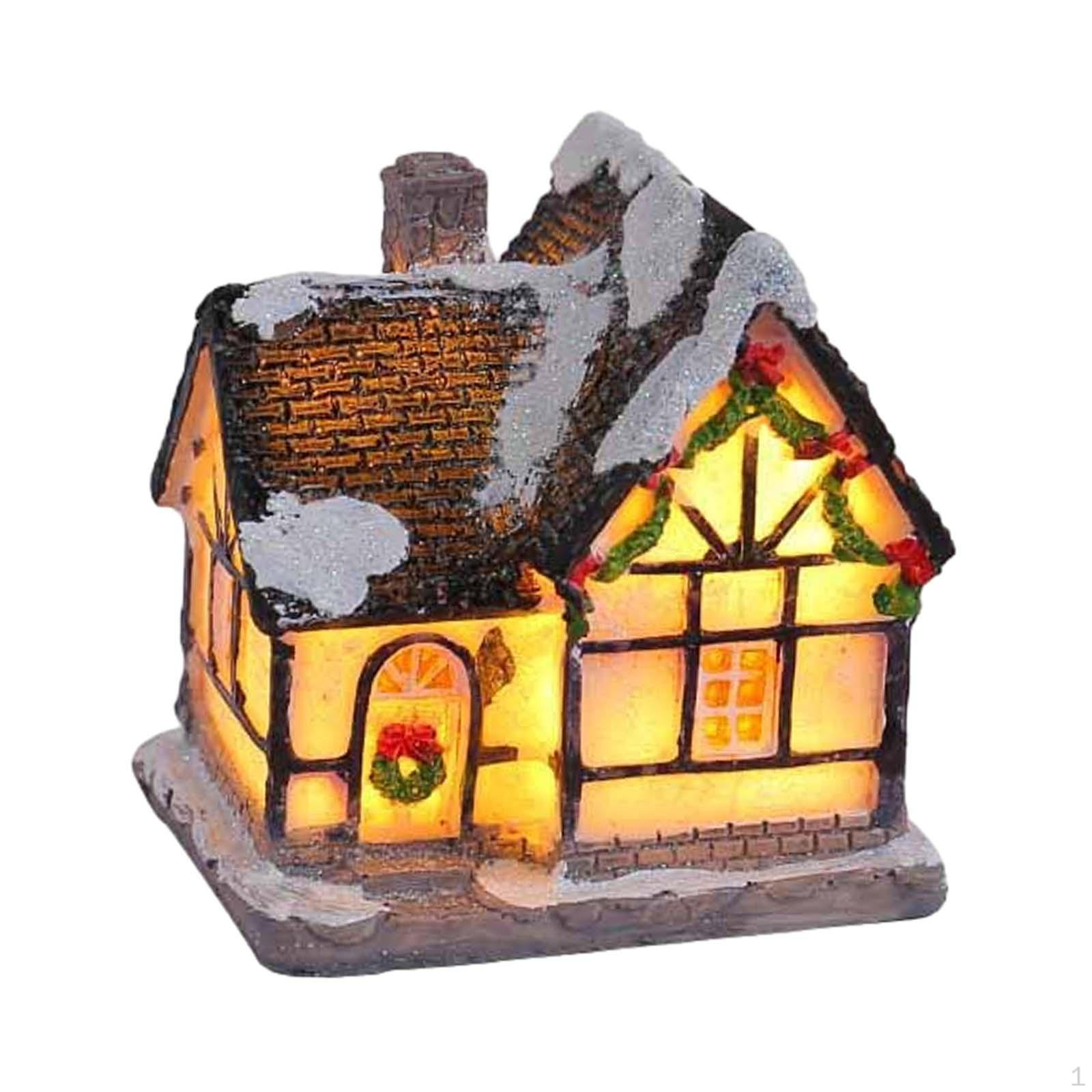 Christmas Scene Lighted House Village Miniature Resin Figurine Mini Tabletop Models for Office Style D