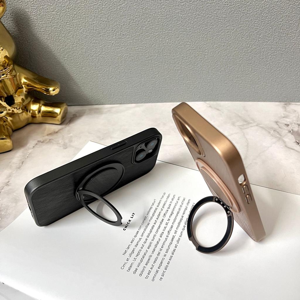 IPhone 15/14PRO Mobile Phone Case Wood Grain 360 Rotating Magnetic Bracket Suitable for Apple 16 Protection Case