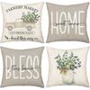 Наволочки для подушек в стиле фермерского дома 24x24, набор из 4 штук, декоративные наволочки для диванных подушек с узором, надписью Home Sweet Home, в деревенском стиле, квадратные подушки, декор для гостиной фермерского дома