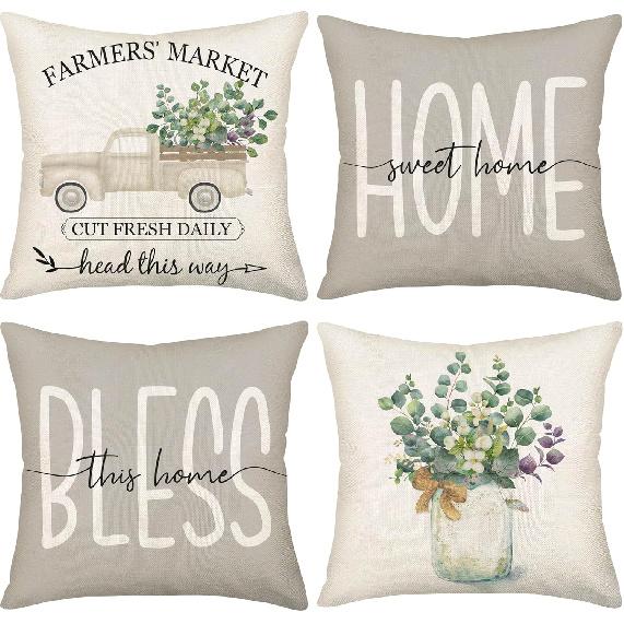 24x24 Farmhouse Pillow Covers Set of 4 Decorative Throw Pillow Covers Pattern Home Sweet Home Rustic Square Pillows Farm House Home Living Room Decor