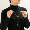 Hollow Beads European/American Sweater Chain: Luxurious Tassel Pendant in 18K Gold-Plated Titanium Steel