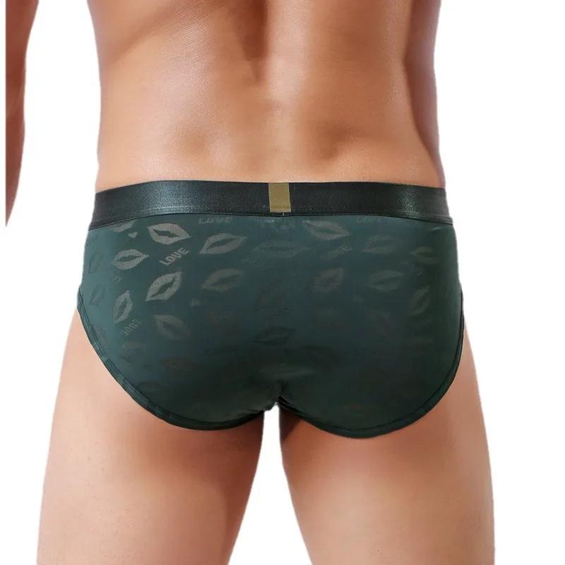 Men'S Briefs Sexy Thin Mesh Lip Jacquard Underwear Sports Breathable U Convex Pouch Lingerie Underpants Push Up Panties Tanga