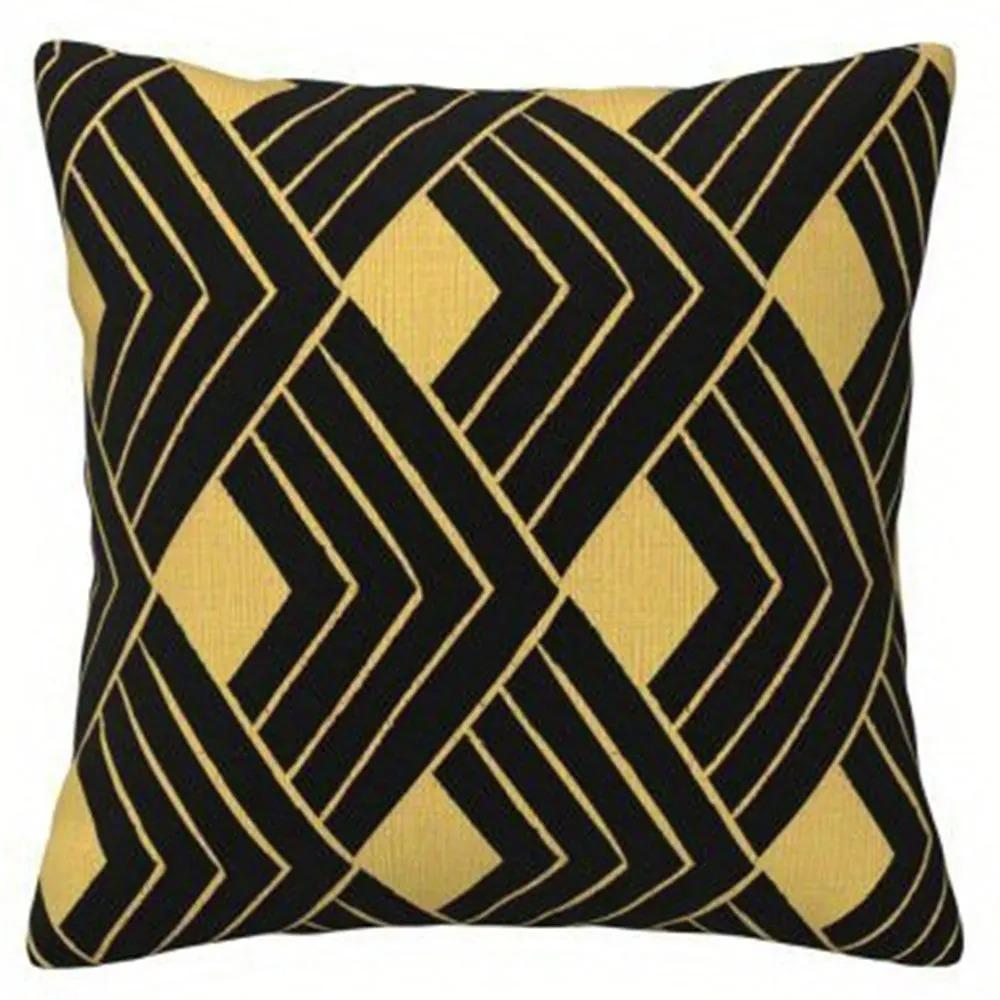 Home Decor Geometric Pattern Black & Gold Pillow Covers Pattern Cushion Cover Suitable for Sofa Bedroom Car Pillow Cover