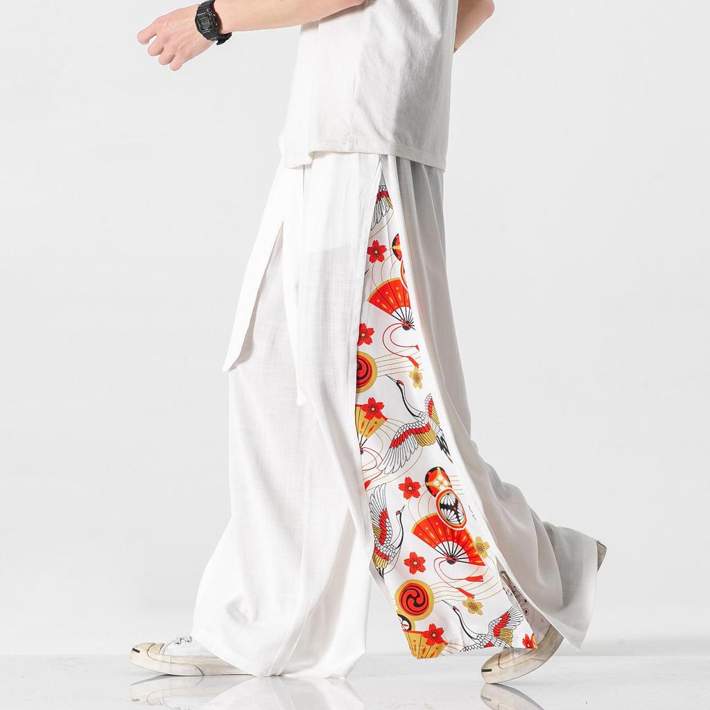 2021 Summer Retro Plus Size Men's Zen Cotton Linen Pants - Multi-Color Fashion Print