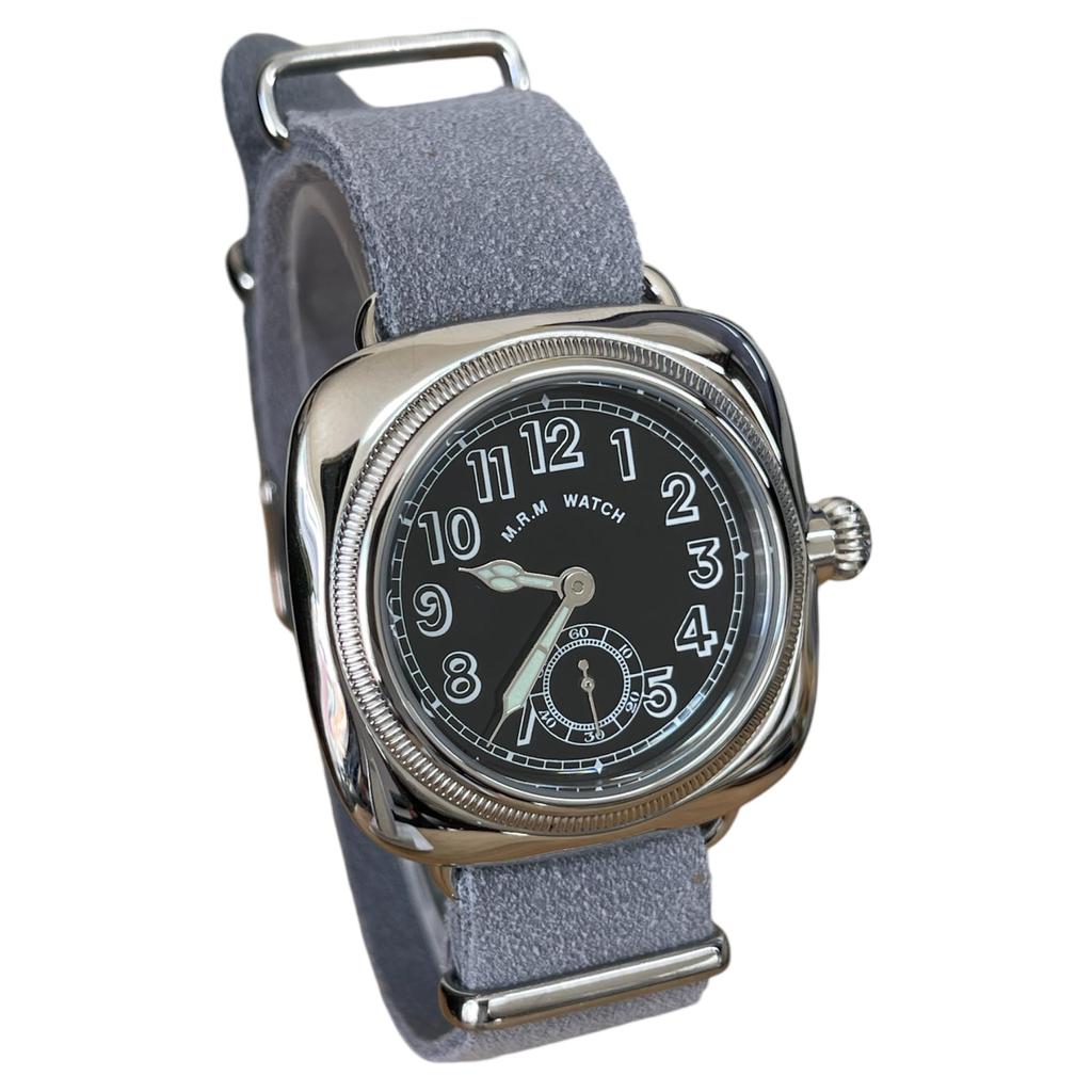 Militärisches Kissen Schwarz Grau Wildleder Nato-Armband [M.R.M.W.] Uhr, Zifferblatt,