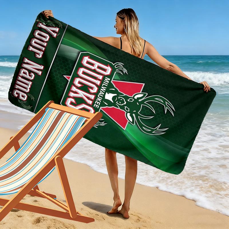 Name Custom Milwaukee Bucks Print Beach Towel, Large Soft Quick Dry Towel for Beach Camping Swimming