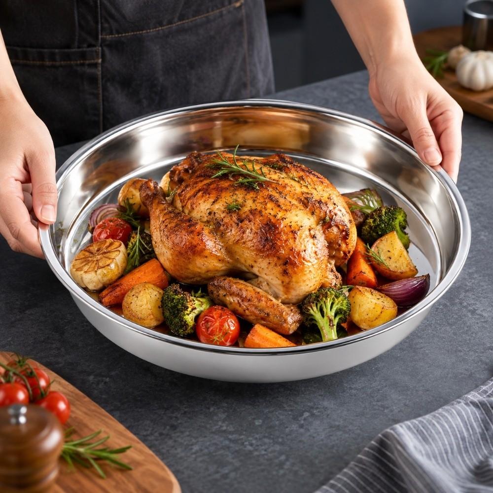 Flat Stainless Steel Pizza Pan Stainless Steel Round Baking Tray Restaurant