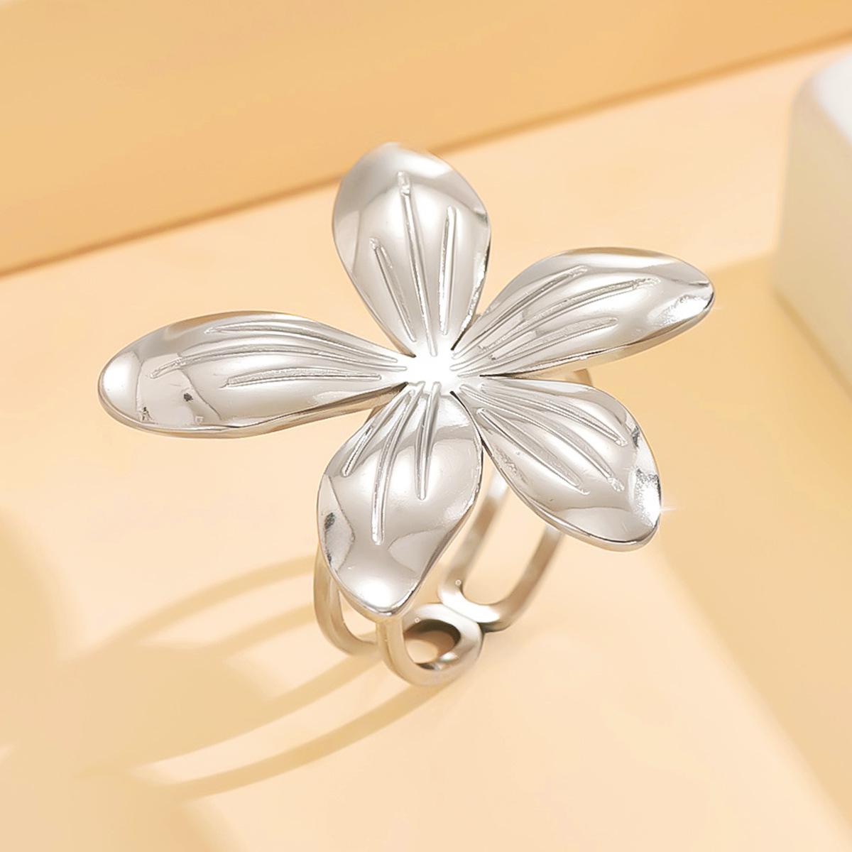 Fresh Forest Faux Pearl Flower Adjustable Stainless Steel Ring - Versatile Women s Holiday Gift