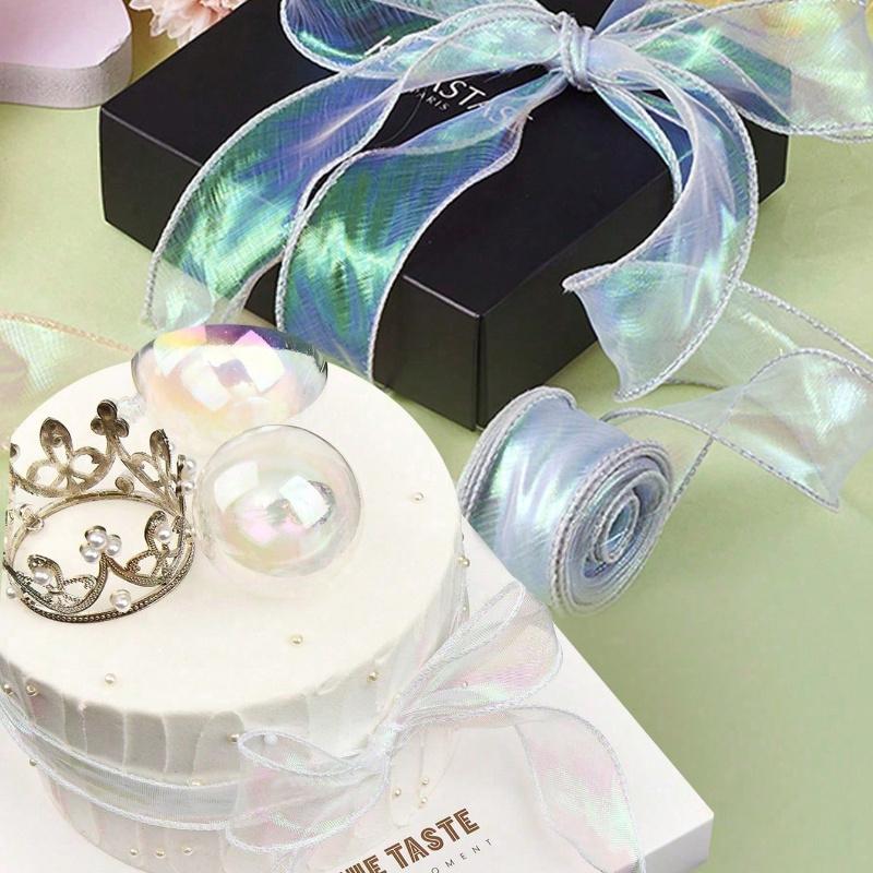 Iriserande Organzaband Skirt Genomskinligt Brett Hantverk Dekorativt Band för Blommor Blomsterbuketter Kransar Bröllop Födelsedagsfest Jul