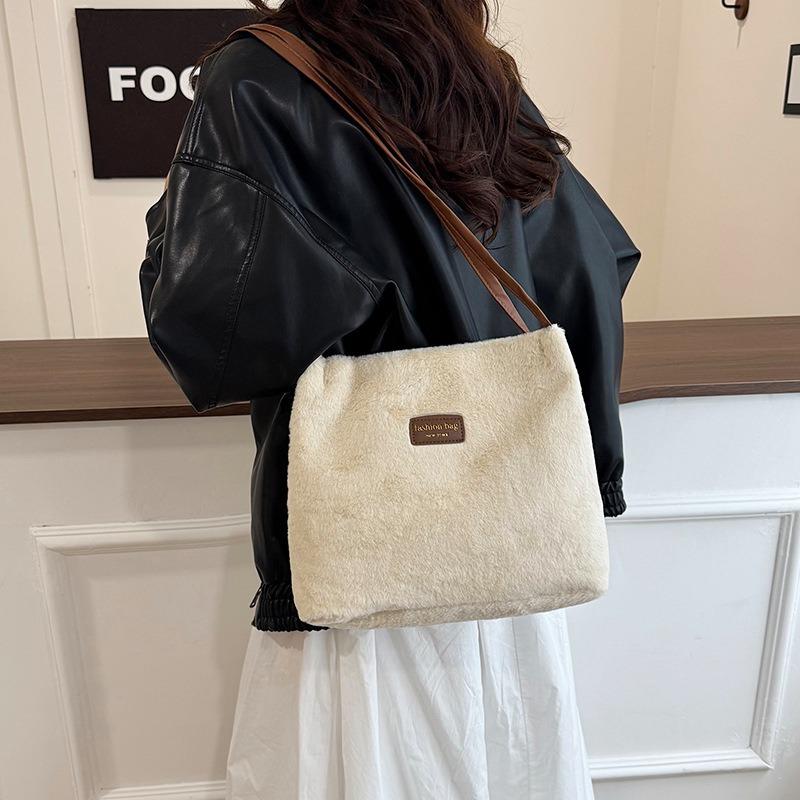 Autumn Fashion Plush Bag Women's Casual Versatile Large-capacity Commuter Tote Bag Textured Shoulder Handbag
