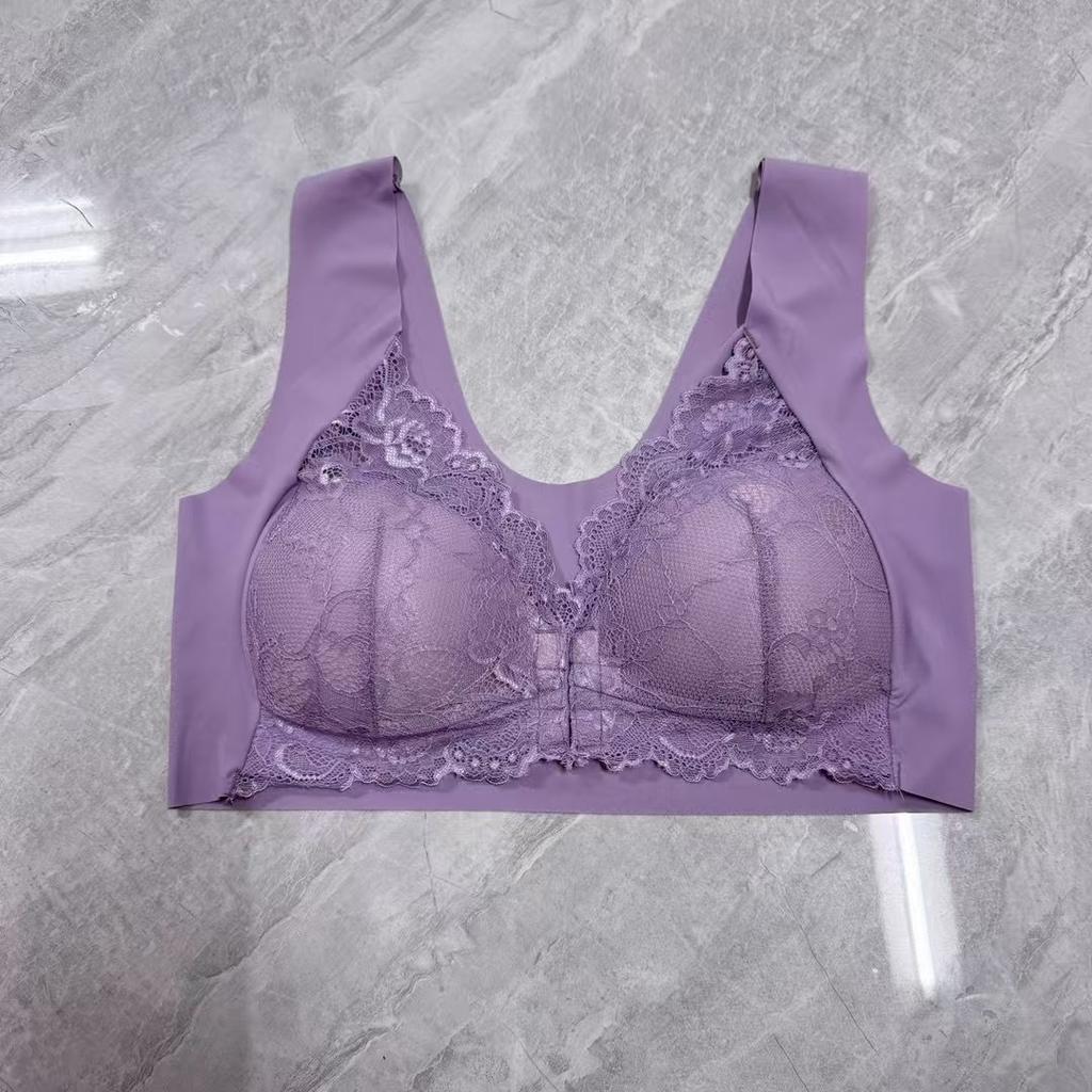 Large Size Lingerie Women's Fixed Cup Front Buckle Gathering Pull Back Lace Vest Style