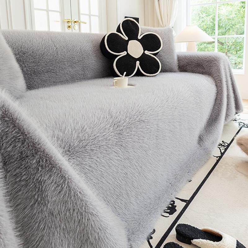 Zimní norková kožešina Přehoz na pohovku Krémový styl Látkový potah na pohovku Protiskluzová Hřejivá podložka na pohovku Deka