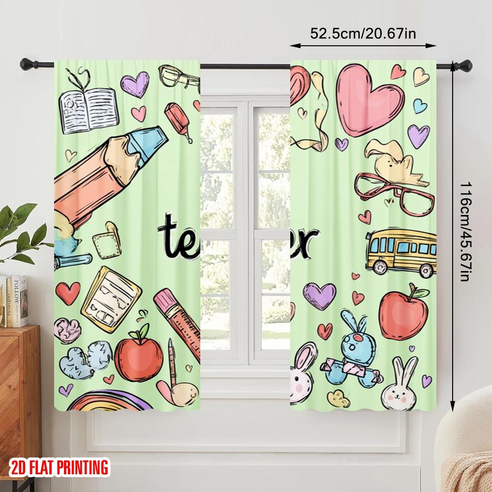 2Pcs,2D Plane Printing Print Curtains On Transfers For Back Versatile Polyester Fabric (Without Rod) Decorations For Home Ldeal