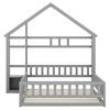 Cama infantil tipo casa 140x200cm, Camas planas con barandilla y somier y mesitas de noche, Cama funcional con almacenaje, Sin colchón