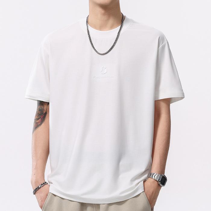 

New Mulberry Silk Laiser Blended Short-sleeved T-shirt for Men In Summer Ice Silk Cool T-shirt for Men 4XL белый