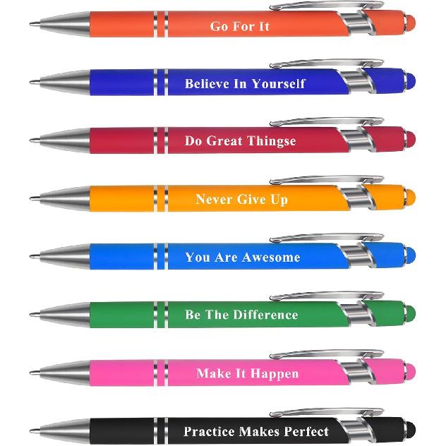 ELANE 8 Pcs Personalized Ball Point Pens with Stylus Tips Ballpoint Smooth Writing Pens,1.0 Mm 2-in-1 Stylus Pens for Touch Screens Pirational Gifts