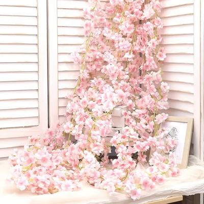 70.8" Artificial Cherry Blossom Garland for Spring Decoration Faux Silk Flower Hanging Vines for Home Wedding Arch Party Office Garden Decor