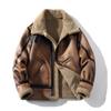 PY1526 Men's Plus Size Fur-Lined Leather Biker Jacket