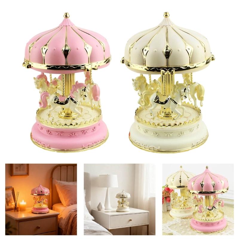 3 Horse Carousels Music Box Color Light Musical Box Christmas Birthday Presents Gift for Daughter Mom Granddaughter