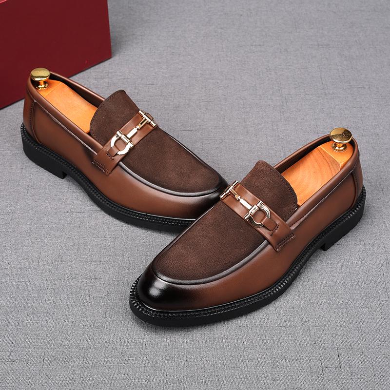 Fashion New Men's Suede Leather Charm Metal Buckle Shoes Male Casual Wedding Dress Flats Loafers Homecoming Prom Zapatillas Hombre