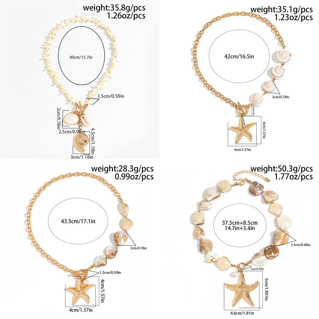 IngeSight.Z Klassische Muschel Anhänger Halskette für Damen Böhmische Seestern Perlen Choker Halskette Sommer Strand Hals Schmuck