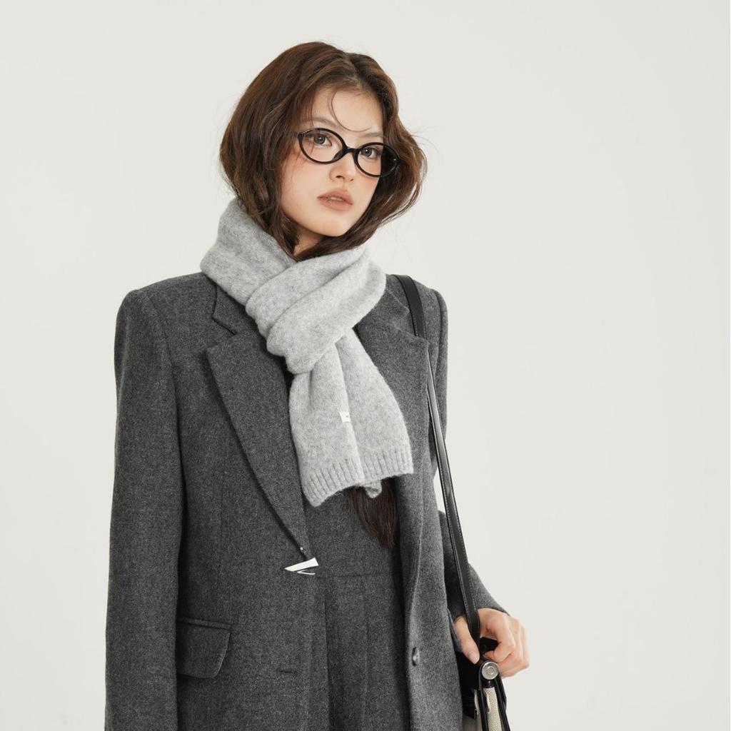 New Winter Women's Wool Blended Scarf Solid Color Knitted Versatile Fashionable Fresh Warm Thickened Scarf
