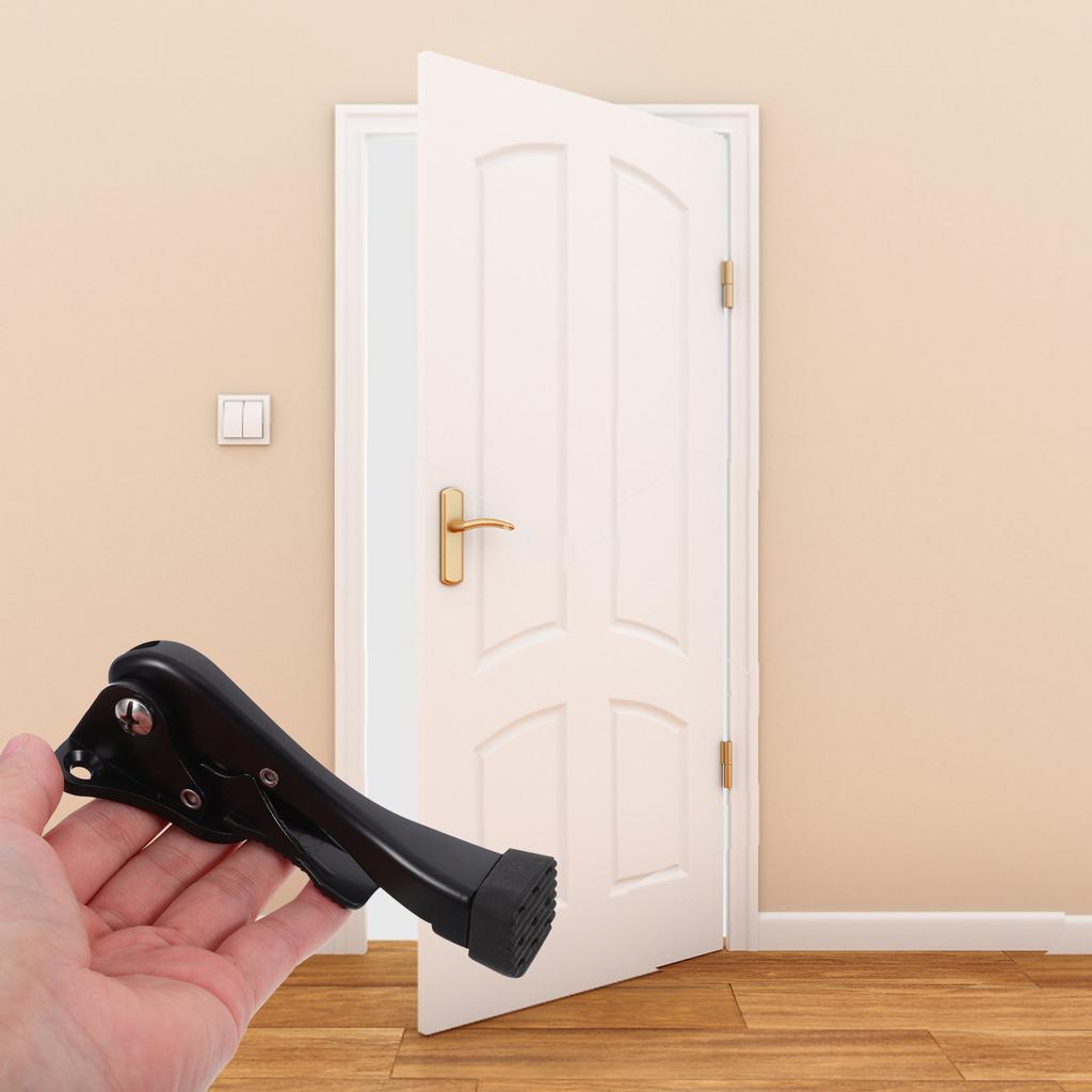 1 Set Metal Door Stopper Adjustable Kick Down Floor Door Stop No Drilling Rubber Base Heavy Duty For Home Garage Hotel Wall