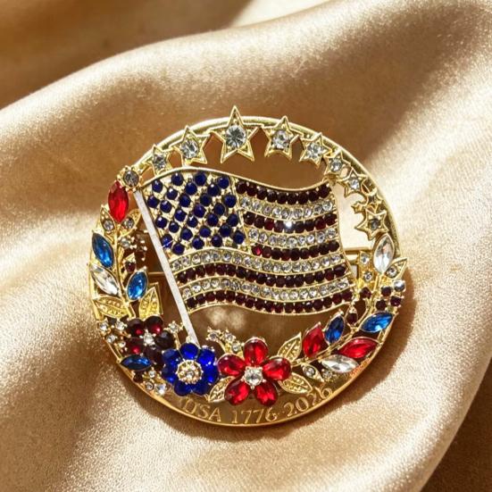 Brooch Pin American Flag Flower Blooming Enamel Lapel Pin