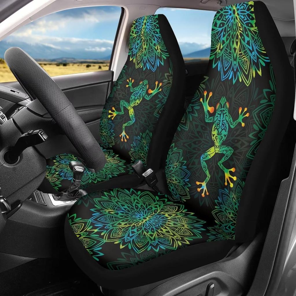Bulopur Black Boho Floral Car Seat Covers Front Seats Only for Women Men Seat Covers w/Organizer Pocket for Cars SUV Truck Sedan