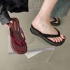 Thick Bottom Flip Flops Women's Shoes Outer Wear 2025 Summer Korean Style Solid Color Flat Heel Clip Toe Beach Sandals Slippers