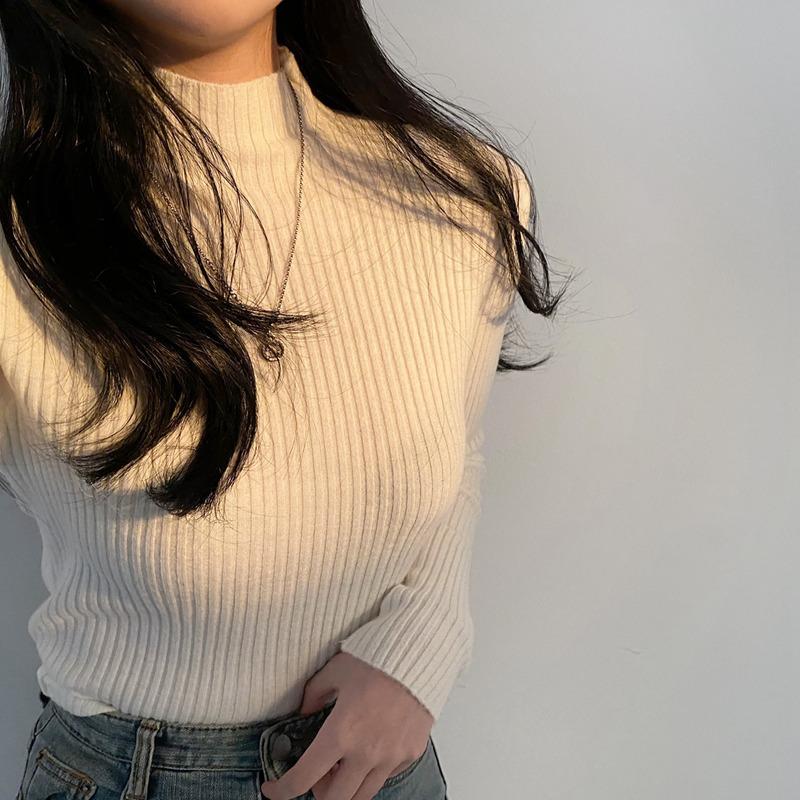 Autumn Winter Basic Semi-turtleneck Long Sleeved Women Knitted Sweater Soft Elastic Loose Pullover Sweaters Woman Casual Simple Tops Inner Clothing