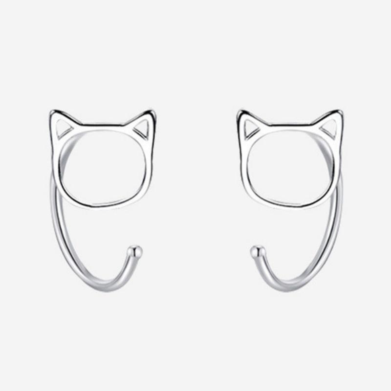 Cute Cat Stud Earrings  Sterling Silver High Quality Gorgeous Accessories for Women Sweet Glossy Party Jewelry Gifts
