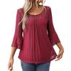 Women's Elegant Fashionable Round Neck Ruffle Sleeves Shiny Mesh Top Shirt