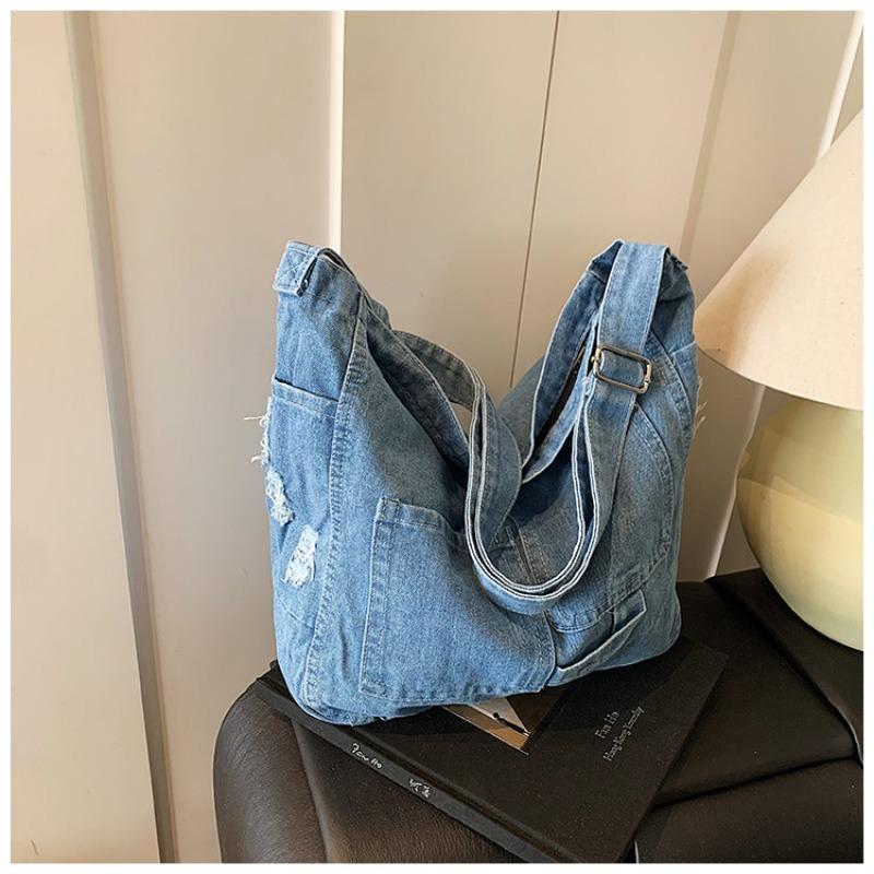 New design denim large capacity solid color new women's leisure trend simple messenger shoulder bag
