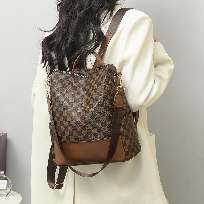 Large Capacity Checkered Backpack for Women, Retro and Casual, Versatile Single Shoulder Backpack with Printed Fashion and Trend, Versatile Backpack