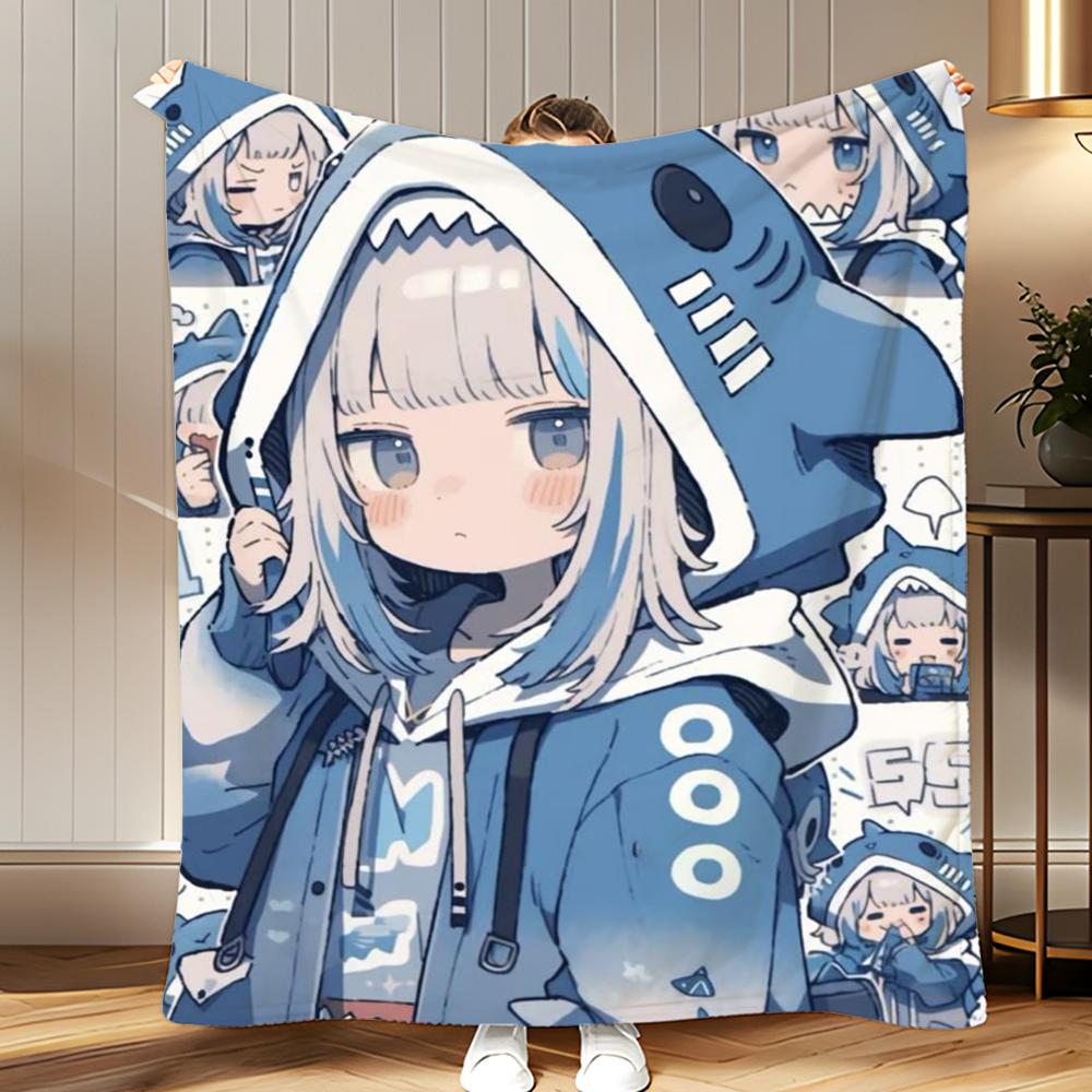 

vtuber Gawr Gura Throw Soft Coral Fleece Blanket 310gsm Fluffy Warm Throw for Sofa Bed Couch Bedroom Decor 75x100cm