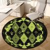 1pc Green and Black Diamond Pattern Round Carpet, Made of Polyester,Perfect for Decorating Office Chairs, Living Rooms Fplt135