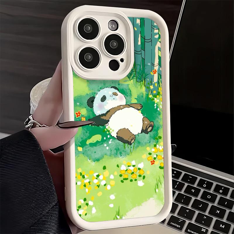 Phone Case for iPhone 17 Air 16E 15 16 Pro Max Cute Cartoon Panda Cover 14 Plus 13 12 Mini Soft Shell Silicone Fundas