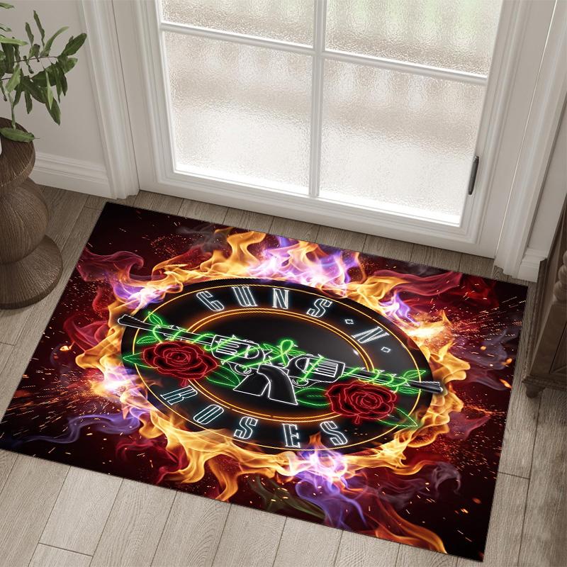 Guns N’ Roses Design Crystal Velvet Carpet Cozy Non?Slip Printed Rug For Bedroom Living Room Entrance