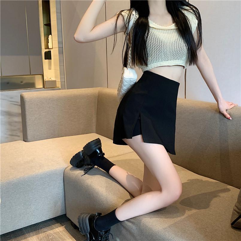 2024 Summer Black A-Line High Waist Skort - Slimming Design for Women
