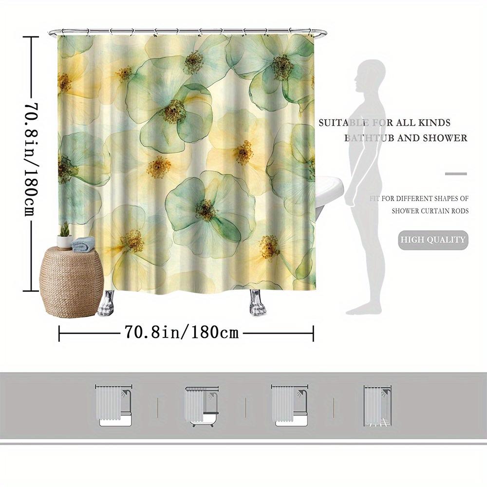 Floral Shower Curtain, Watercolor Soft Yellow & Green Flowers, High-Quality Polyester, Fade-Resistant, Stylish Bath Accessory