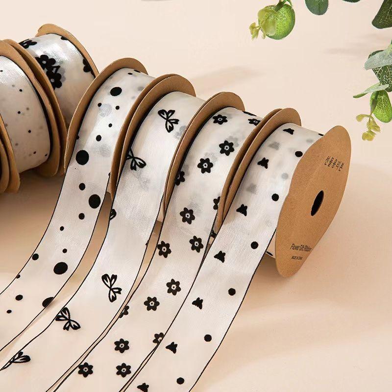 Bow Webbing Korean Flocking Yarn,10 Yards Width 4cm Polka Dot Snow Yarn Flower Packaging Baking Gift Straps Hair Accessories DIY