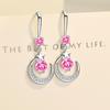 Damenmode Stern Mond Ohrringe 925 Sterlingsilber Weißer Saphir Rosa Blau Weiß Künstliche Hängeohrringe