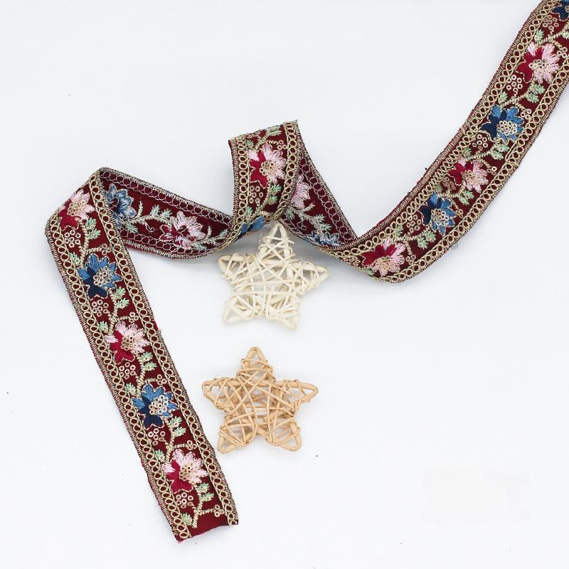 5yards Ethnic Style Lace Embroidered Sequin Ribbon Webbing Sequins Trim for Clothing Cuff Decoration DIY Sewing Accessories