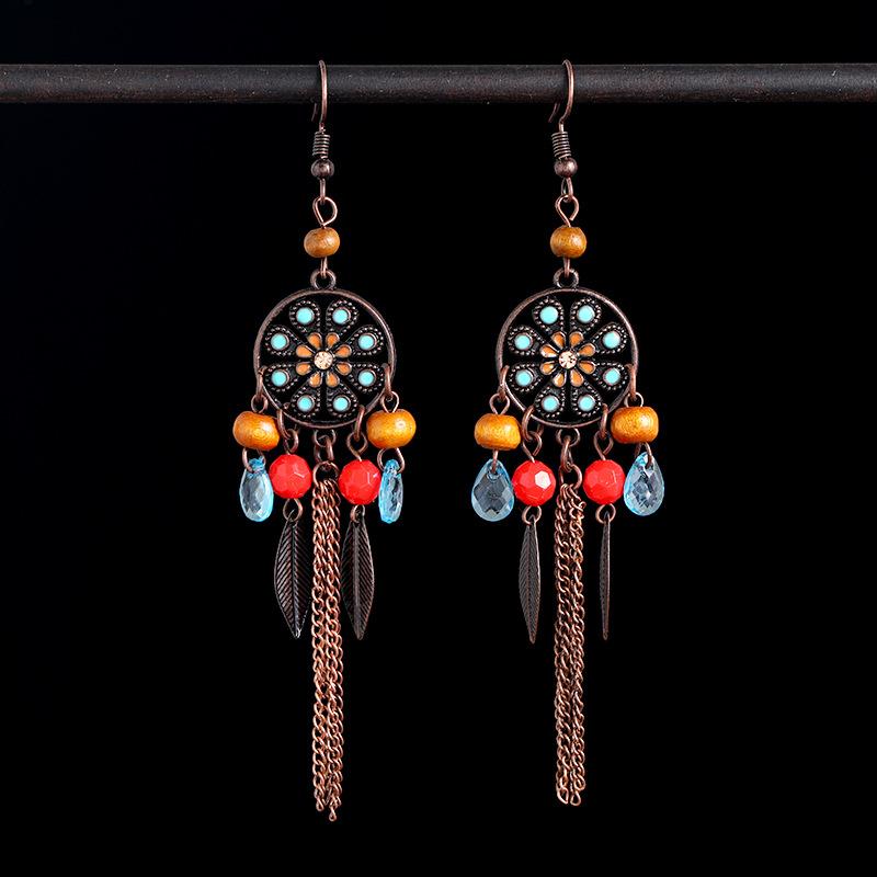 

Богемные ретро серьги с бахромой, длинные, для отпуска, универсальные, модные, персонализированные серьги, металлические серьги с характером, женские