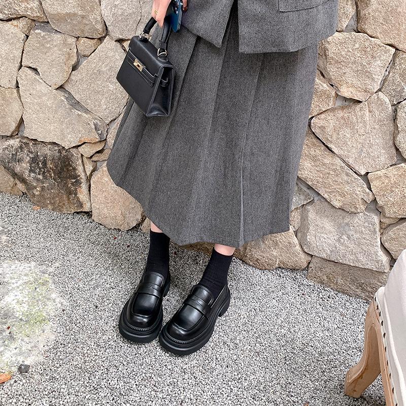 Rindsleder-Version! Halb-Song Britischer Stil Retro Plateau Slipper Damen Klein Herren Höhenerhöhung Kleine Lederschuhe Damen Einzelne Schuhe