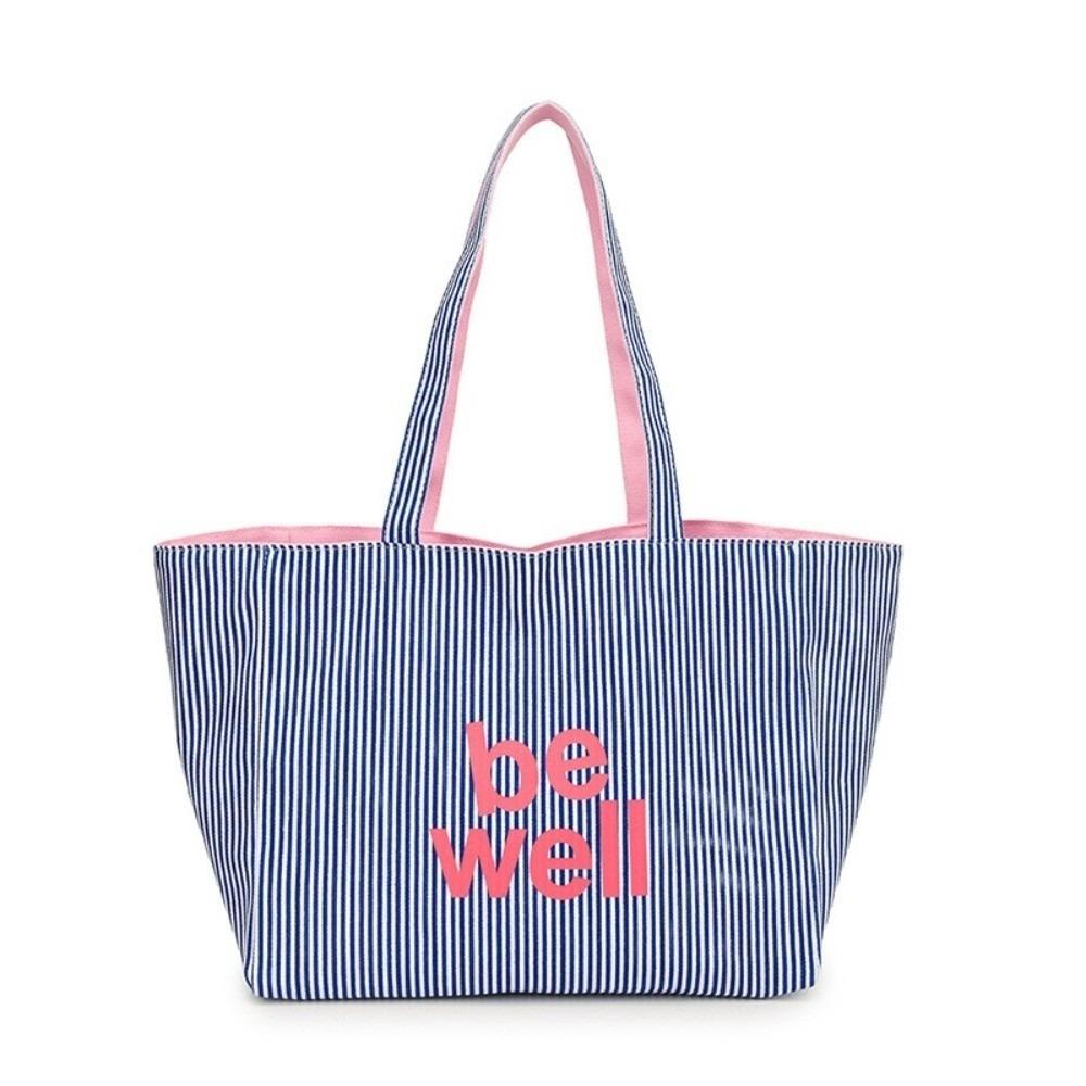 

Stripe Large Capacity Handbag Colorful Canvas Handbag Simple Stripe Shoulder Bag Youth Fashion синий