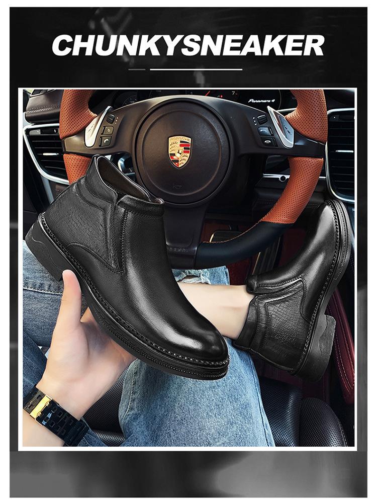 Men's High-Top Chelsea Ankle Boots - Slip-On, Leather, Casual Winter Workwear.