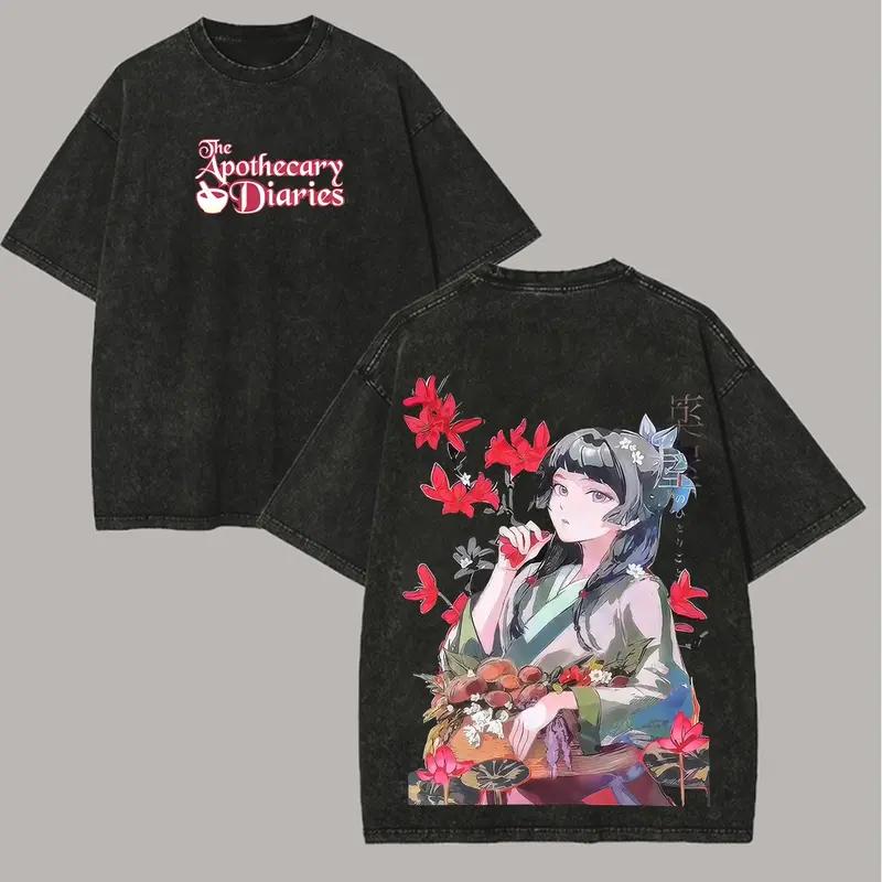 Anime The Apothecary Diaries Maomao Print T-shirt Men Women Tshirts Short Sleeve Clothing Washed Cotton T Shirt Harajuku Tops