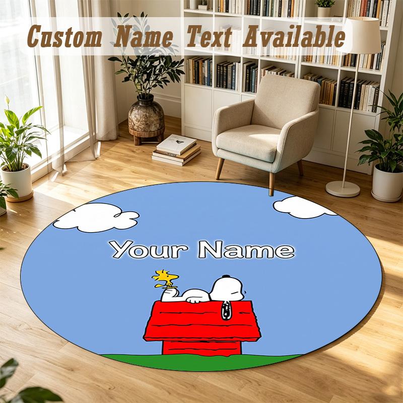 Snoopy Peanuts Personalized Round Rug Support Custom Name, Soft Home Decor Mat